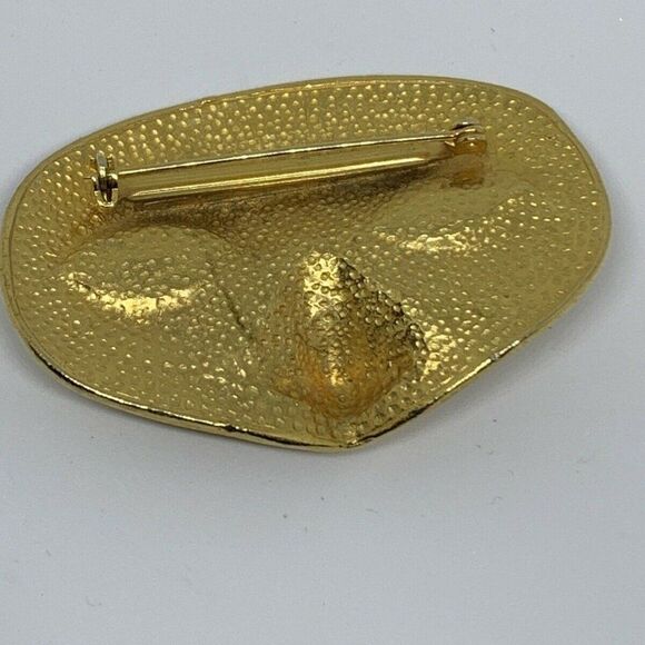 Vintage Mardi Gras Mask Brooch Pin Gold in Color - Picture 5 of 8